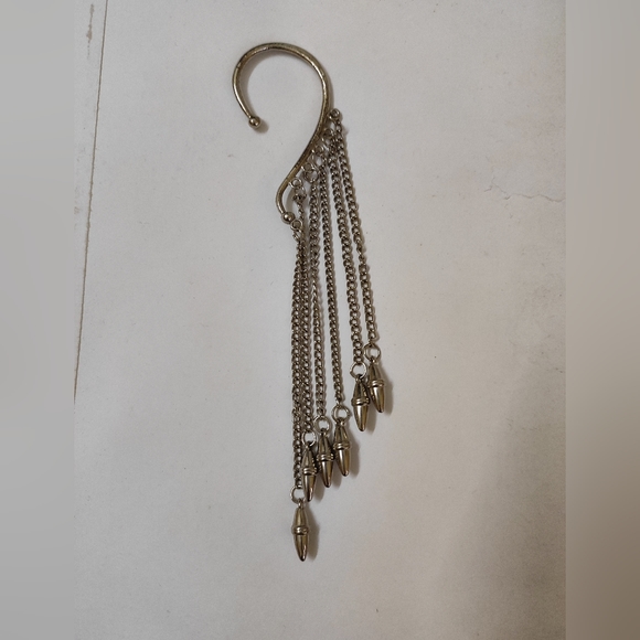Silver ear cuffs with dangling chains and spikes. - Picture 2 of 3